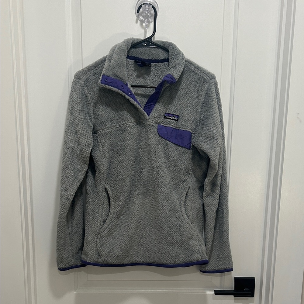Patagonia Gray Fleece with Purple Trim